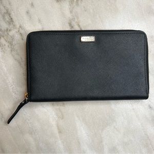 Kate Spade Newberry Lane Black Saffiano Travel Continental Zip-Around Wallet